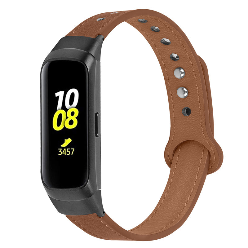 For Samsung Galaxy Fit SM-R370 Soft Top Layer Cowhide Watch Strap Double Rivet Design Wrist Band Black Connector For Samsung Galaxy Fit SM-R370 Soft Top Layer Cowhide Watch Strap Double Rivet Design Wrist Band Black Connector